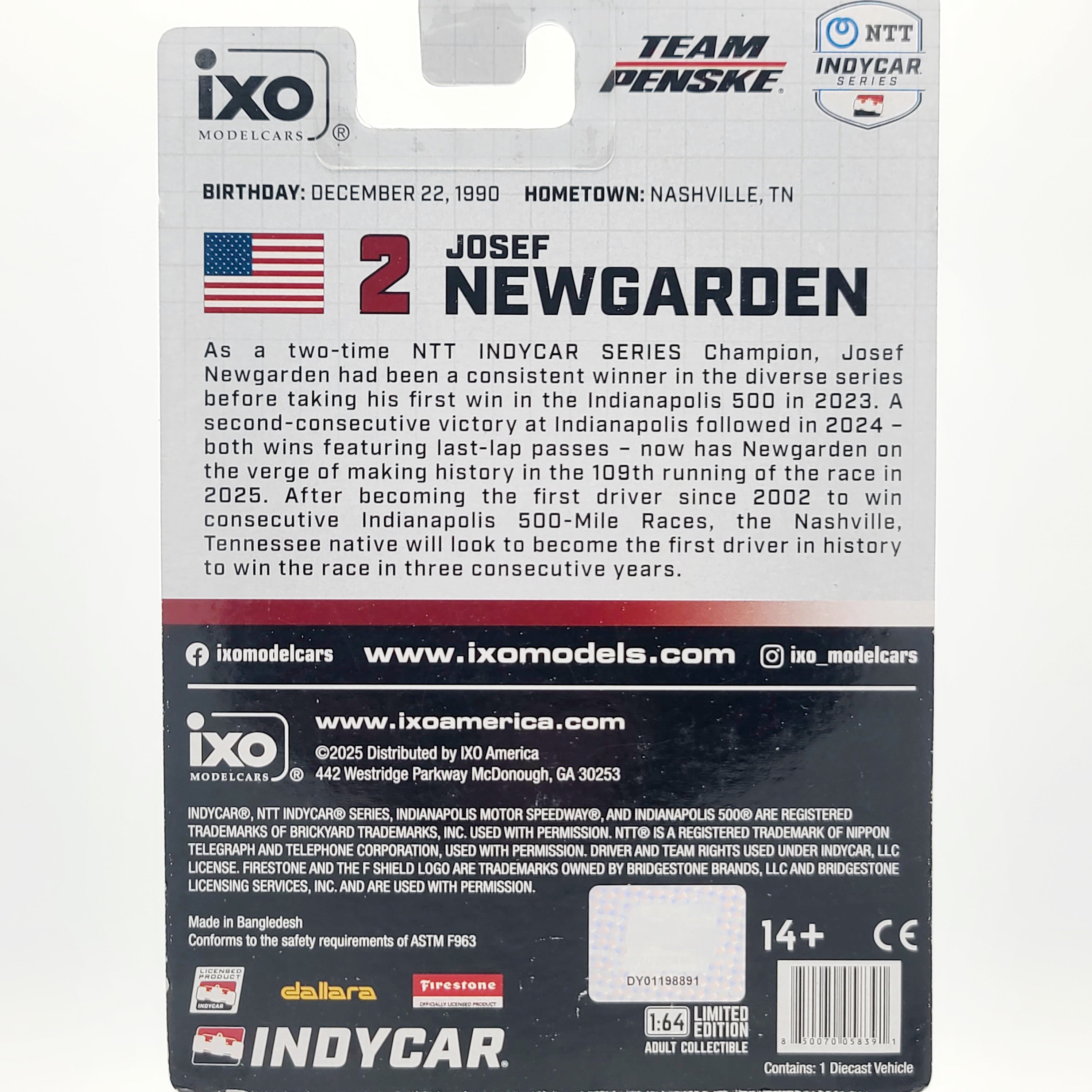 IXO Model Cars - Hitachi #2 Josef Newgarden "Penske", 1:64 scale (2025 NTT INDYCAR Series)